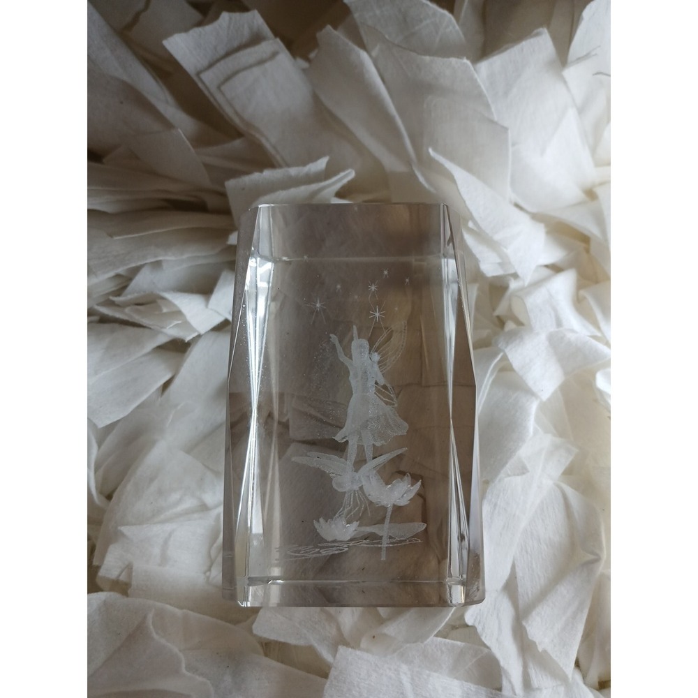 Vintage 3D Laser Etched Fairy with Wings Crystal/Glass Paperweight 3" x 2" - Picture 3 of 5
